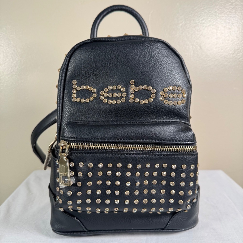 NWOT Bebe Black Rhinestone Studded Mini Backpack‎ Y2K Glam Vegan Leather Bag